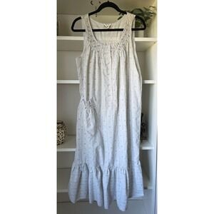 Vintage Nicole Nightgown Womens Large Blue Floral Smocked Sleeveless Ruffle Hem